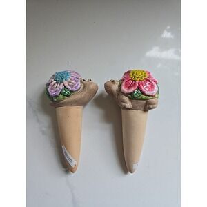 Creative Co-op Terracotta Self-watering Plant Spikes 2 Turtle Snail Flowers‎ New